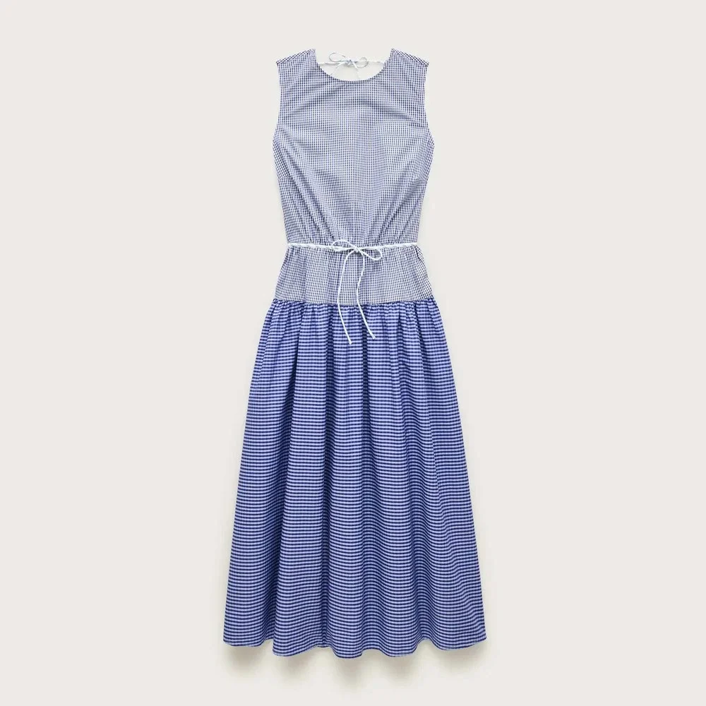 J.Crew Open-back dress in mixed gingham print Size 6 NWT
